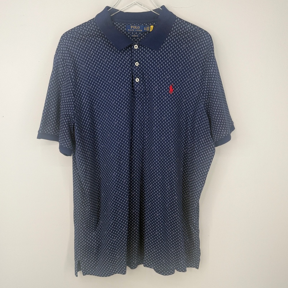 Polo Ralph Lauren Polo Men XL Navy Blue Anchor Print Classic Fit Nautical Shirt